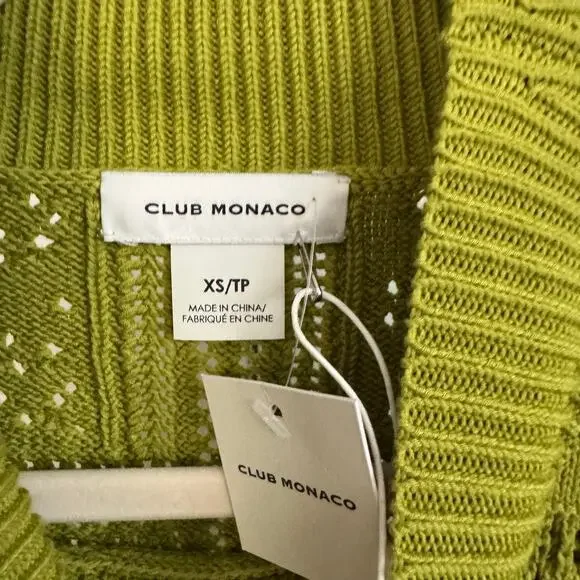 Club Monaco Pointelle Stitch Sweater Greenvert XS NWT Open Knit Lightweight - Picture 4 of 7